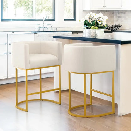 Counter Height Bar Stools Set of 2, Modern Barrel Counter Stools with Backrest and Arms