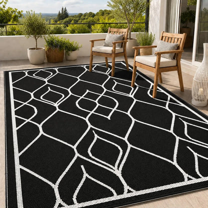 5x8 FT Indoor Outdoor Rug Waterproof Reversible Plastic Straw Patio Mat 340GSM PP Foldable Quick Dry UV Resistant Easy Clean Rug for Patio Deck RV Camping