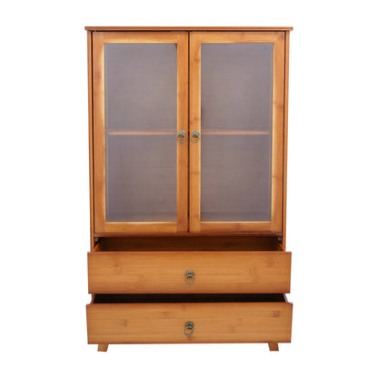 Retro Kitchen Sideboard with 2 Drawers, Bamboo and MDF Storage Cabinet for Small Space Organization