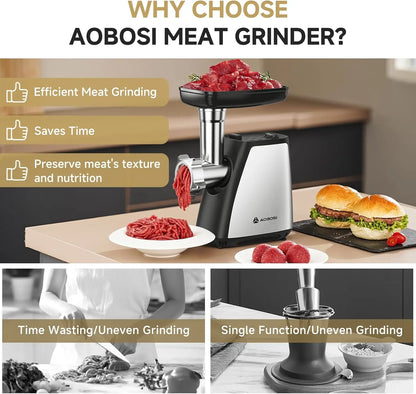 Electric Meat Grinder, 4-in-1 with Sausage Stuffer and Blades, Stainless Steel for Home Kitchen