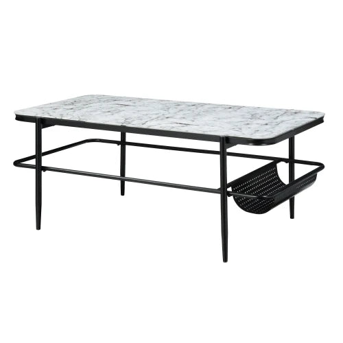 3pc Stylish Occasional Table Set White Marble Print Tempered Glass Top Coffee Table and End Tables Modern Home Furniture