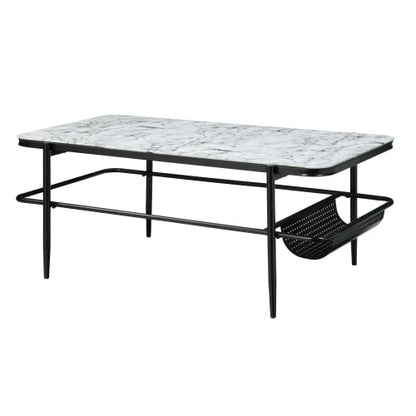 3pc Stylish Occasional Table Set White Marble Print Tempered Glass Top Coffee Table and End Tables Modern Home Furniture