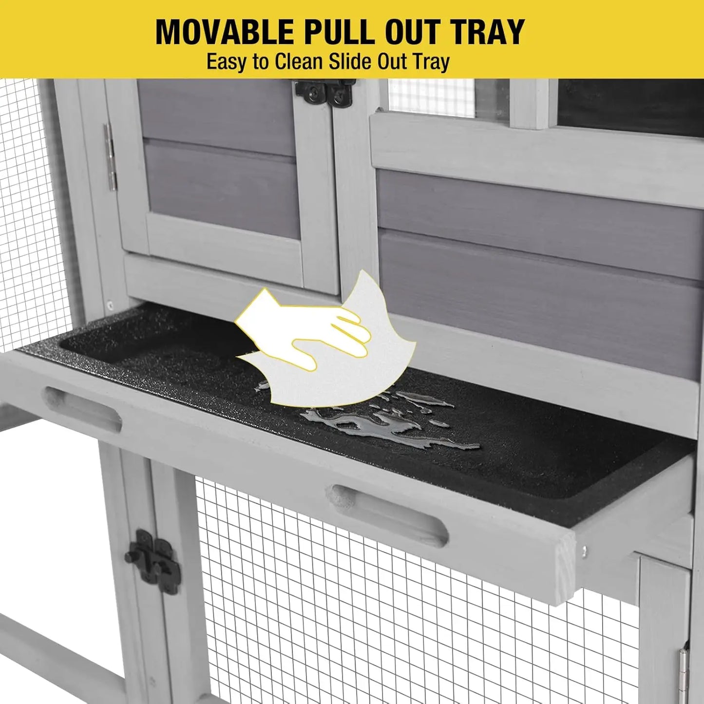 51.6"L Rabbit Hutch Indoor Outdoor, Chicken Coop with Run, Guinea Pig House Pull Out Tray, Grey