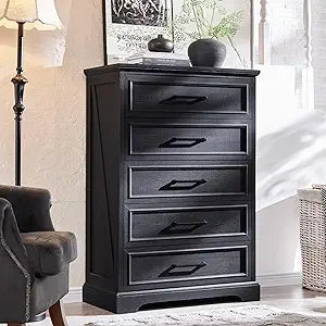 5 Drawer 46" Tall Wood Farmhouse Dresser Chests