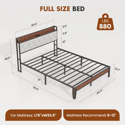 King Size Soft Pack Heavy Duty Metal Bed Frame with Headboard Charging Station 1100lbs Capacity Easy Assembly For Bedroom
