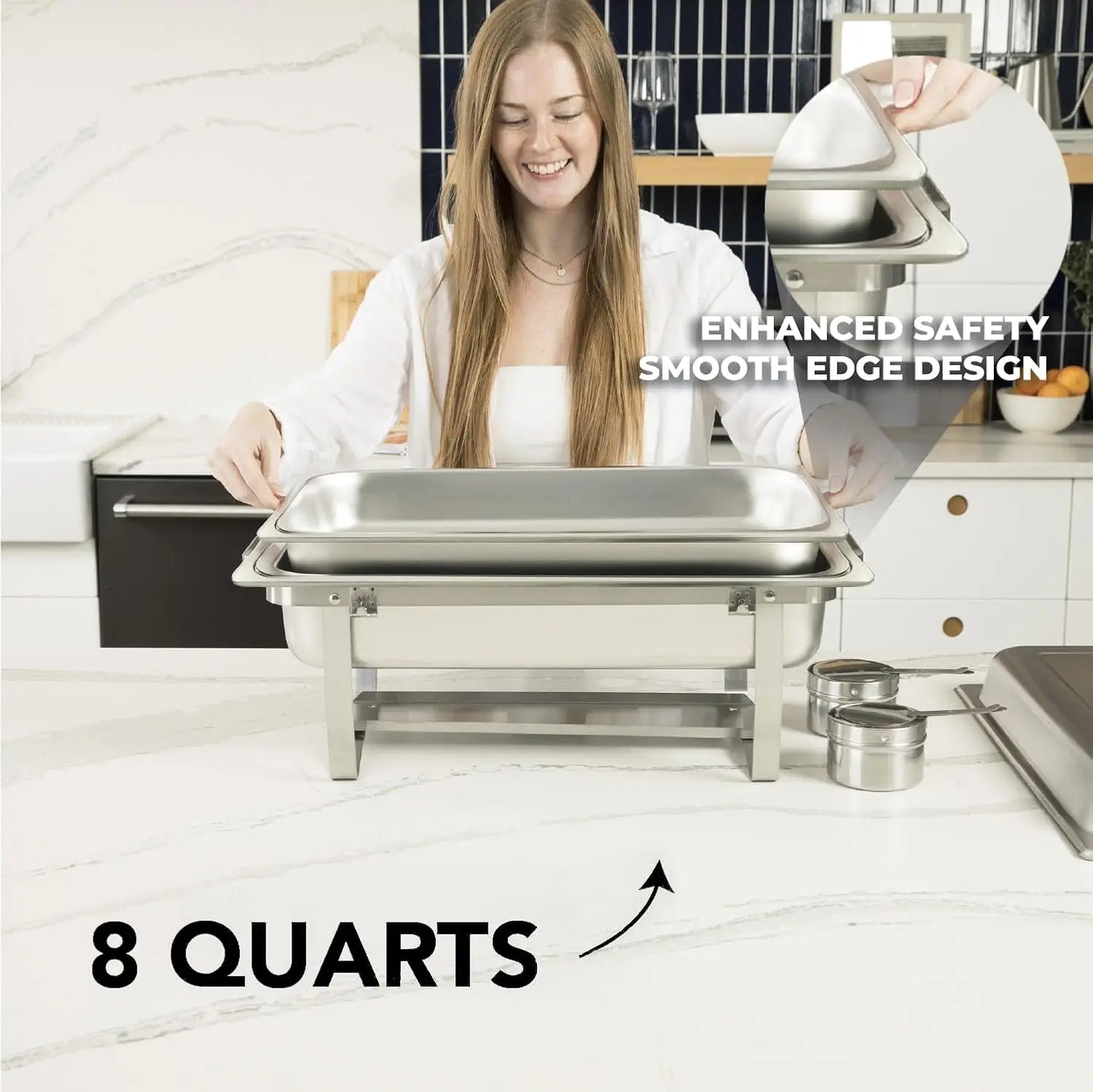 4 Pack 9.5QT Chafing Dish Full Set – Stainless Steel Catering Chafer with Lids, Pans & Fuel Holders – Buffet Food Warmers