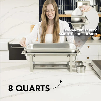 4 Pack 9.5QT Chafing Dish Full Set – Stainless Steel Catering Chafer with Lids, Pans & Fuel Holders – Buffet Food Warmers