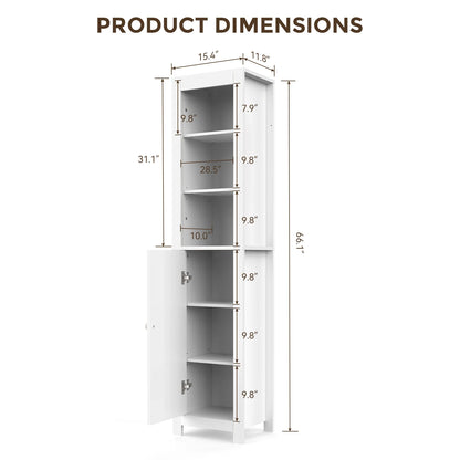 TinyNest Bathroom Storage Cabinet, 66.1 inch Tall Wood Floor Narrow Cabinet with Adjustable Shelves & Doors & Anti-Tip Design, Freestanding Toilet Closet Organizer for Bedroom, Living Room, Entryway, Kitchen