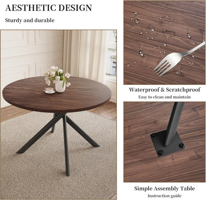 45.3 Inch Round Dining Table Set for 4, Mid Century Modern Small Coffee Set for Dining Room Kitchen Apartment