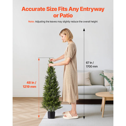 Artificial Topiary Cedar Trees 36/48in 2 Set Faux Pine Shrubs Plants Fake Silk Tree Easy Assembly for Decor Christmas