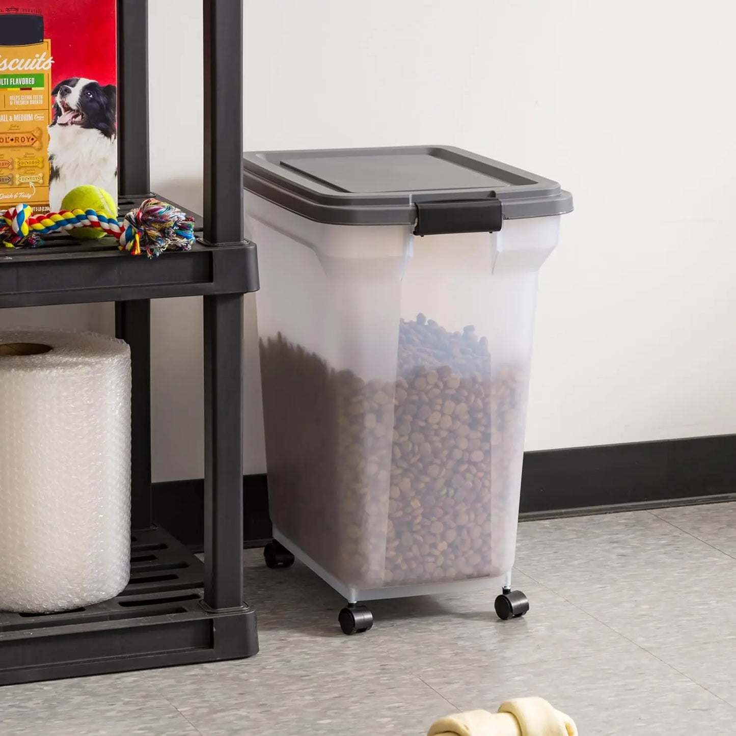 Dog Food Storage Container 40 lbs, Attachable Wheels, & Included Scoop, for Dog Cat Birds and other Pets, Food Storage Bin, Keep