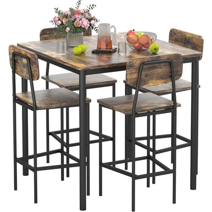 Kitchen Table and Chairs of 4, Dining Table Set for 4 with Space-Saving Design, Industrial Dining Room Table Set for Family Dinn