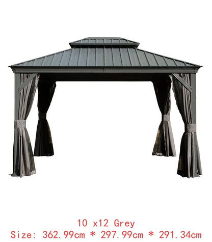 14x24 Hardtop Gazebo, Upgraded Metal Canopy with Drainage, Dual-Layer Galvanized Steel Roof, Includes Curtains & Netting,