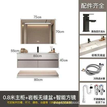 Modern Floating Vanity Bathroom Slate Integrated Basin Wall Mounted Bathroom Storage Cabinet Single Set Bathroom Vanity Sink Set