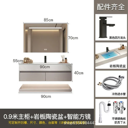 Modern Floating Vanity Bathroom Slate Integrated Basin Wall Mounted Bathroom Storage Cabinet Single Set Bathroom Vanity Sink Set