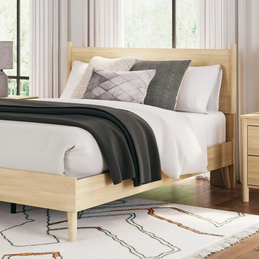 Rustic Panel Headboard for Bedroom, Adjustable Height Options, Wood, Queen, Light Brown Headboard Only