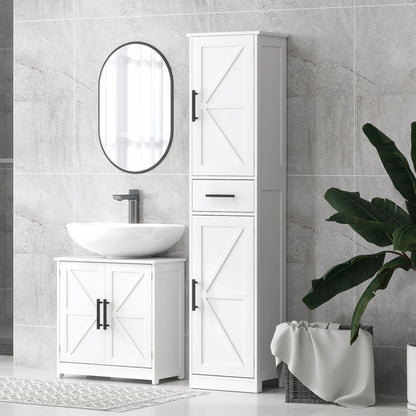 67" Tall Bathroom Storage Cabinet with Drawer, Farmhouse Narrow Bathroom Cabinet with Barn Doors, White