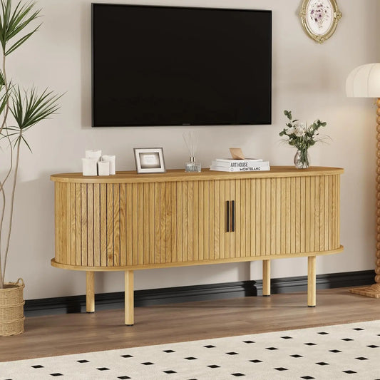 47.2" TV Stand, Modern TV Console Table with Storage Compartment and Sliding Door, Gaming Entertainment Center with Cabinet