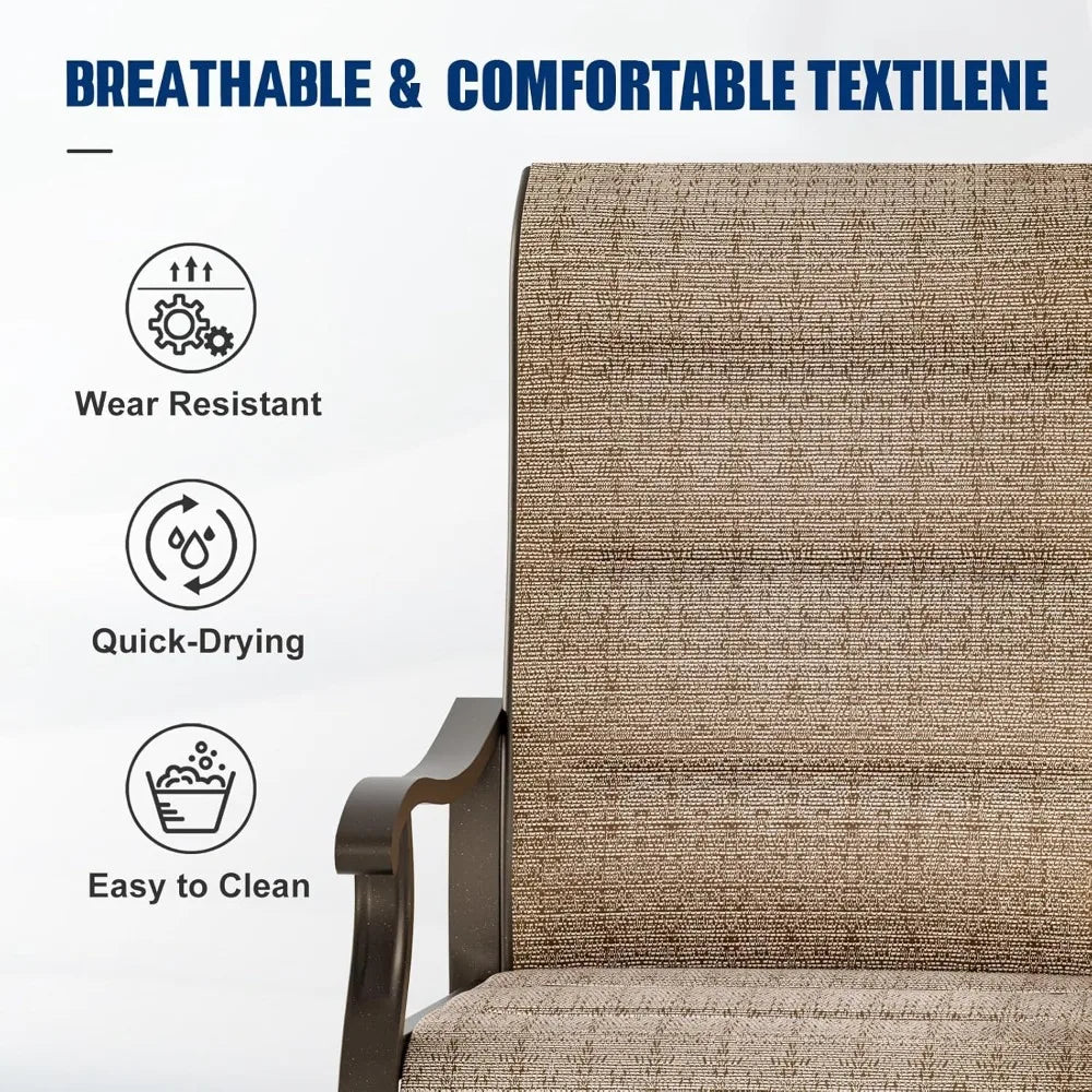 Patio Swivel Chairs Set of 2, Outdoor Dining Chairs High Back with Padded All Weather Breathable Textilene, Metal Rockin