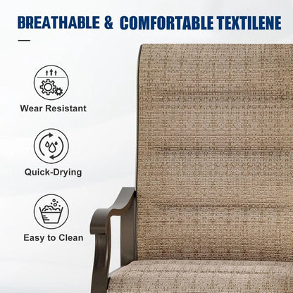Patio Swivel Chairs Set of 2, Outdoor Dining Chairs High Back with Padded All Weather Breathable Textilene, Metal Rockin