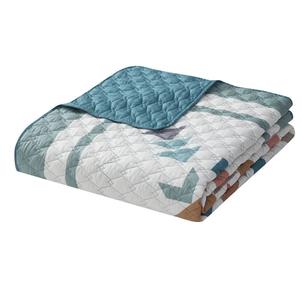 7 Piece Full Size Multicolor Quilt Set with Soft Wash Sheets Pillowcases Shams Machine Washable Storage Bag Cozy Reversible