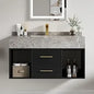Floating Bathroom Vanity with Sintered Stone Vessel Sink 2 Drawers (Walnut with Doors, 39.4'')