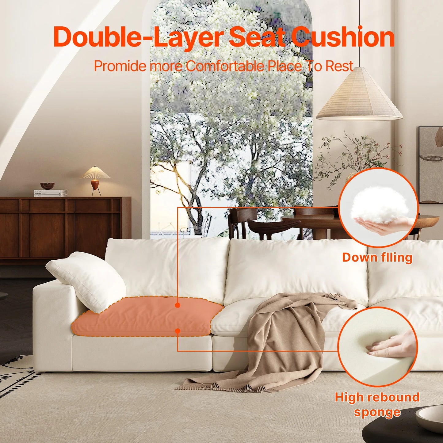 Comfy Cloud Couch 120'' Modern Sectional Sofa for Living Room Down Filled Couch with Ottoman U Shaped 5 Seater Convertible Sofa