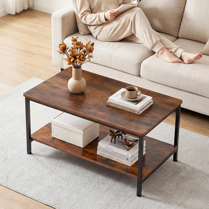 31IN Wood Coffee Table For Living Room 2-Tier Center Counter with Storage 50 lbs Capacity Anti-Slip Feet Modern Design