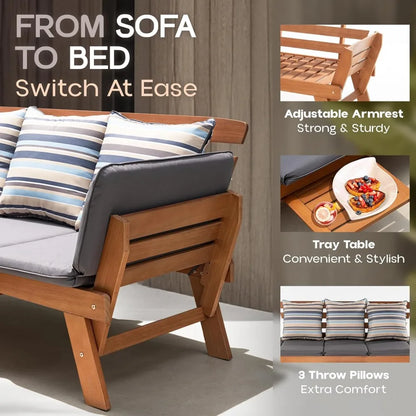 Outdoor Sofa, 750lbs Capacity Patio Couch with Folding Armrest & Coffee Tray