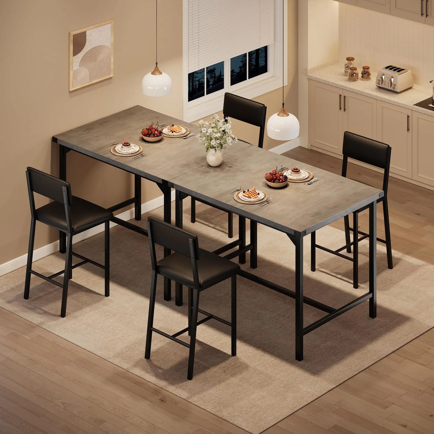 Dining Table Set for 2 w/Counter Height Table & 2 Upholstered Bar Stools, 3-Piece Kitchen Table Set with Footrest & Corner