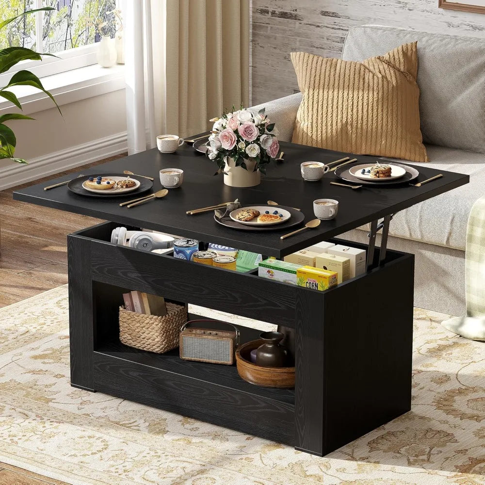 40" Lift Top Coffee Table, 4 in 1 Multi-Function Lift with Storage and Hidden Compartment,