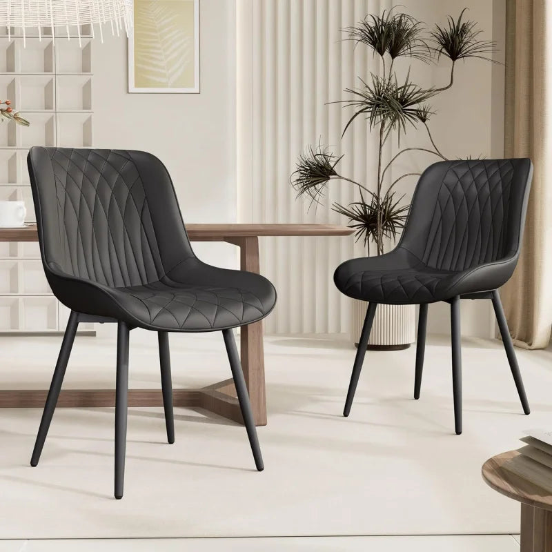Black Dining Chairs Set of 2 with High Backs Mid Century Modern Kitchen & Dining Room Chairs PU Faux Leather Upholstered