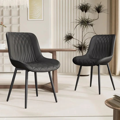 Black Dining Chairs Set of 2 with High Backs Mid Century Modern Kitchen & Dining Room Chairs PU Faux Leather Upholstered