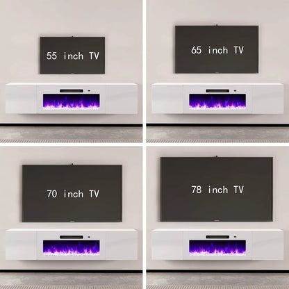 Wall-Mounted Electric Fireplace Entertainment Center with Storage, 36 High Gloss Floating TV Stand