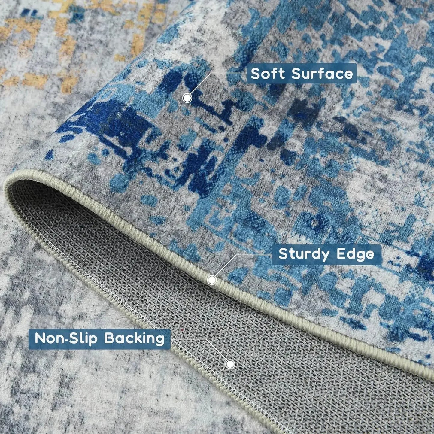 Modern Abstract Washable Area Rugs  Stain Resistant Non Slip Large Blue Soft Indoor Carpet for Home Decor