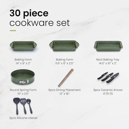 30 Piece Cookware Set Nonstick Pots and Pans Set Granite Kitchen Bakeware Set