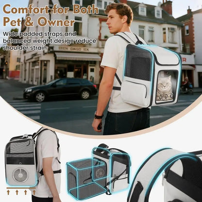 Backpack Carrier with Builtin Cooling Fan amp Heating Pad, Expandable Cat Carrier Backpack for Cats and Small Dogs, Ventilated T