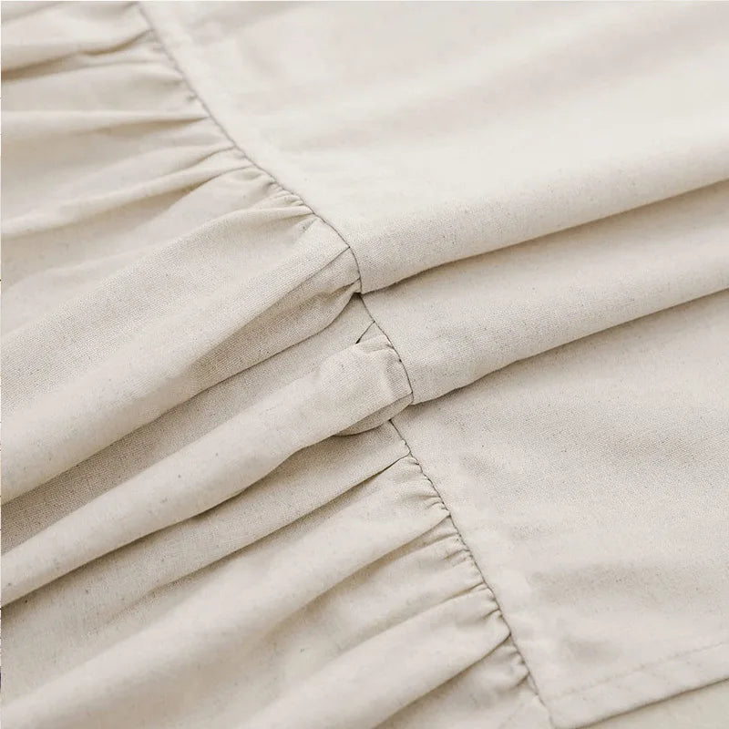 Cotton Linen Plain Shower Curtain with 12 Hooks Waterproof Floral Falbala Ruffle Edge Frill Scalloped Hem Decor Bathroom