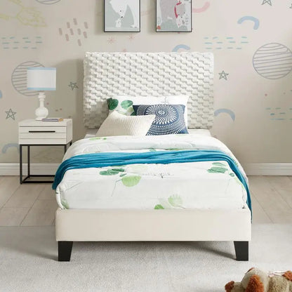 2-Piece Twin Bedroom Set, Plush 3D Upholstered Bed with Nightstand for Cozy Sleep Space