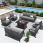 Aluminum Patio Furniture Set with Propane Fire Pit Table 9-seat Metal Outdoor Furniture w/Fire Pit Patio Sectional w/5.1"