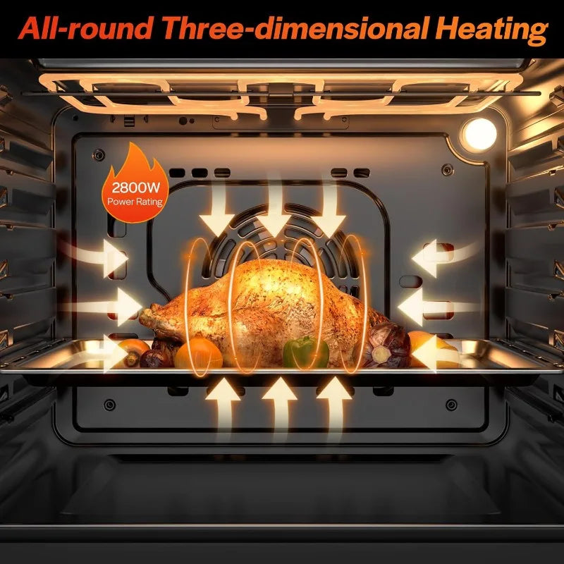 home.24 inch Electric Single Wall Oven with 6 Cooking Funcitons, Built-in Convection System with Mechanical Knob Control,
