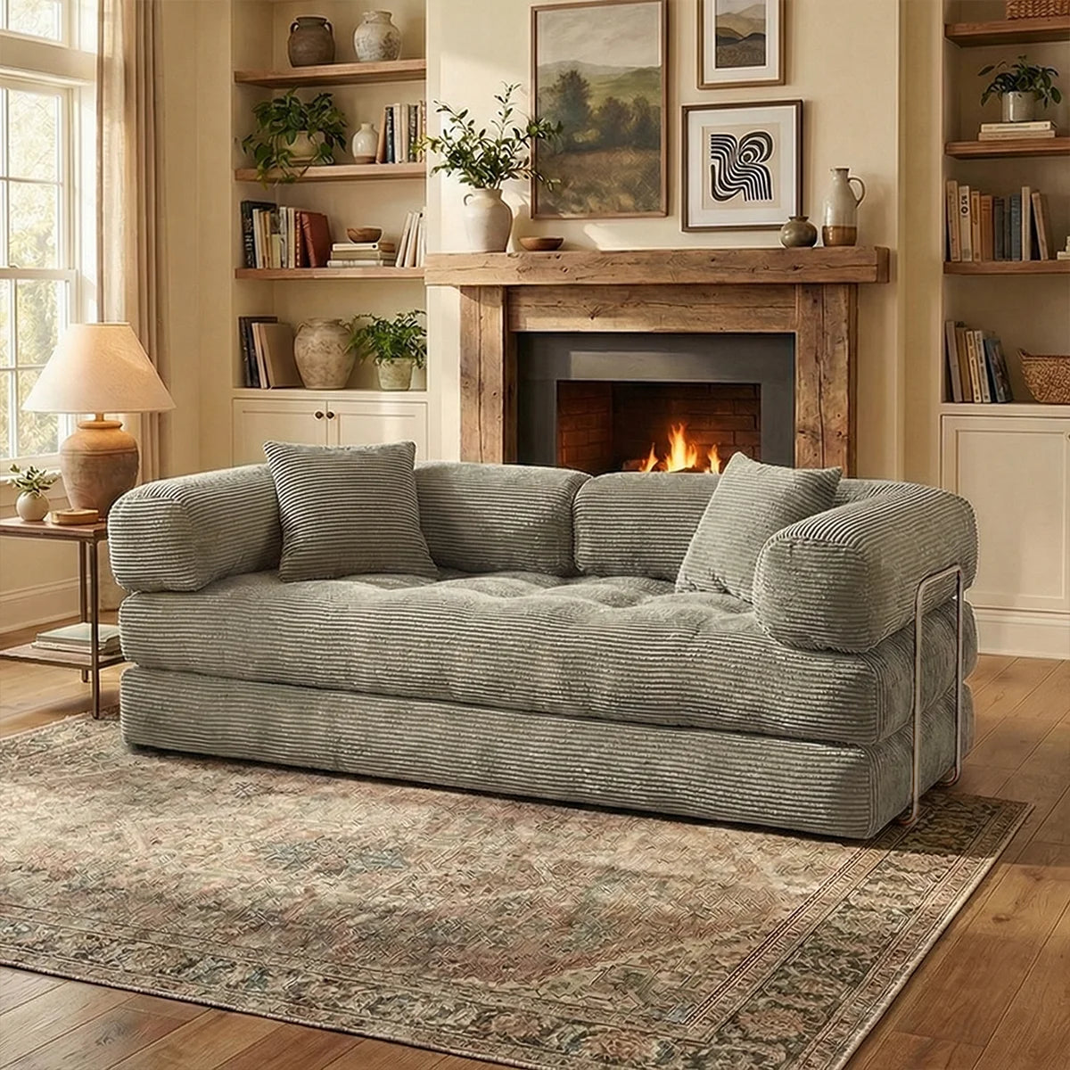 Futon Sofa Bed light or dark gray Convertible Couch 4-in-1 Folding Corduroy Boneless Sleeper Loveseat for Living Room