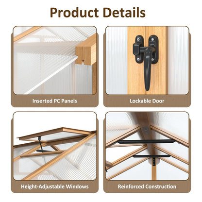 Multiple Sizes Wooden Greenhouse, 6x8~8x16FT Wooden Greenhouse Vent Roof UV Protection for Backyard Garden Patio
