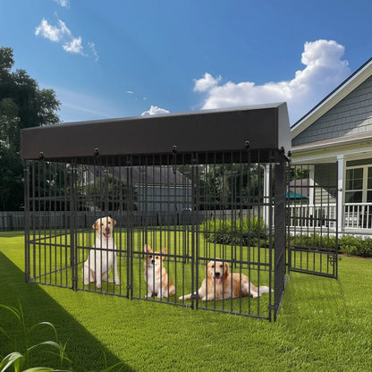 Heavy Duty Large Dog Kennel Pet Welded Metal Playpen Animal Cage with Roof Cover Pet Run Enclosure Playpen House Outdoor Indoor
