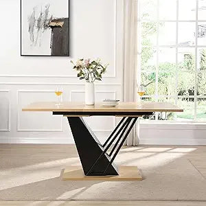 Extendable Dining Room Table for 4 6,46.5in-61.8in Modern Rectangular Table w/Heavy Duty Pedestal,Stor