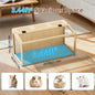 Large Natural Wooden Hamster Cage with Glass Panels, LED Light, Chew-Proof Indoor Habitat for Small Pets