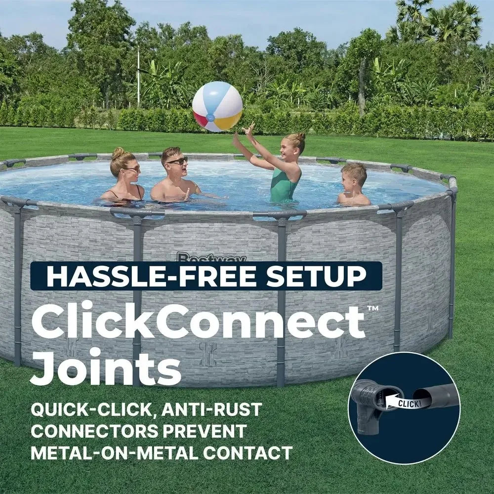 Steel Pro MAX 14 x 48 Above Ground Pool, Round Metal Frame Outdoor Swimming Pool Set with Filter Pump, Ladder, and Cover, Gray