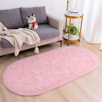 Oval Fluffy Ultra Soft Area Rugs for Bedroom Plush Shaggy Carpet for Kids Room Bedside, 2.6 x 5.3ft