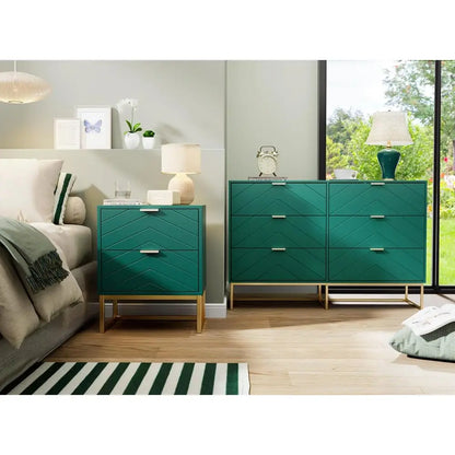 3-Piece Modern Bedroom Set with 6-Drawer Dresser and Nightstand, Gold-Handled Chest and Storage Cabinet in Green