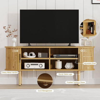 47.2" TV Stand, Modern TV Console Table with Storage Compartment and Sliding Door, Gaming Entertainment Center with Cabinet